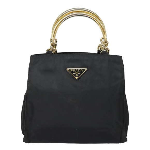 PRADA Hand Bag Nylon Black Gold Auth 90752 - Picture 13 of 16